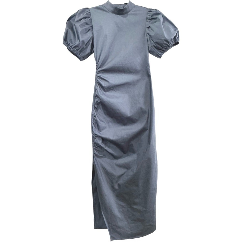 Revolve GESTUZ Open Back High‎ Neck Side Slit Ruched Puff Sleeve Midi Dress XS